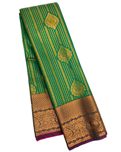 Vegan Silk Saree Green shade with Copper Border