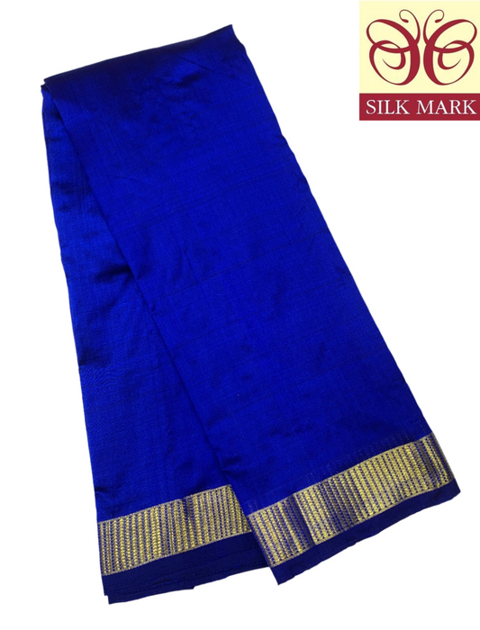 Pure Kanchipuram Silk Blue Colour with Golden Zari Border