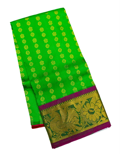 Light Green shade Pure kanchipuram Kids Pattu Pavadai with contrast border for newborn to 2 Years