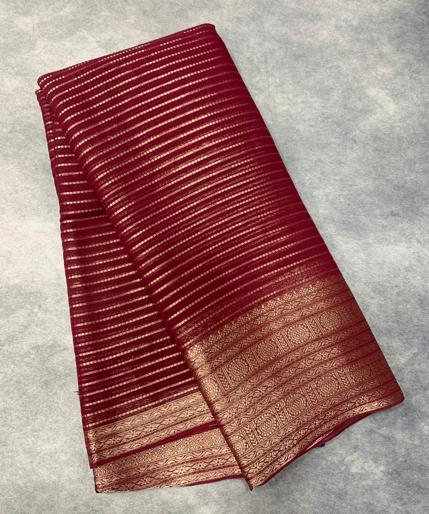 Georgette Saree Maroon Colour with Sliver Floral Design Border