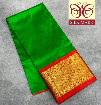Light Green shade Pure Kanchipuram Kids Pattu Pavadai with Contrast Border for Newborn to 2 Years