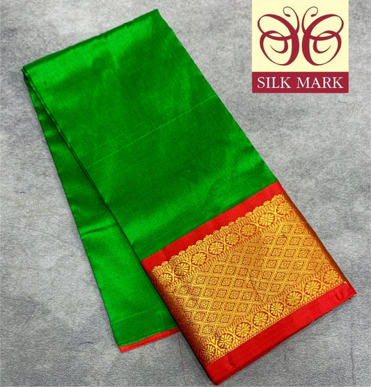 Light Green shade Pure Kanchipuram Kids Pattu Pavadai with Contrast Border for Newborn to 2 Years