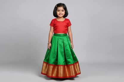 Light Green shade Pure Kanchipuram Kids Pattu Pavadai with Contrast Border for Newborn to 2 Years