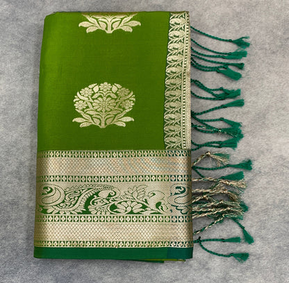 Art Silk Saree Olive Green Colour with Light Green Colour Border