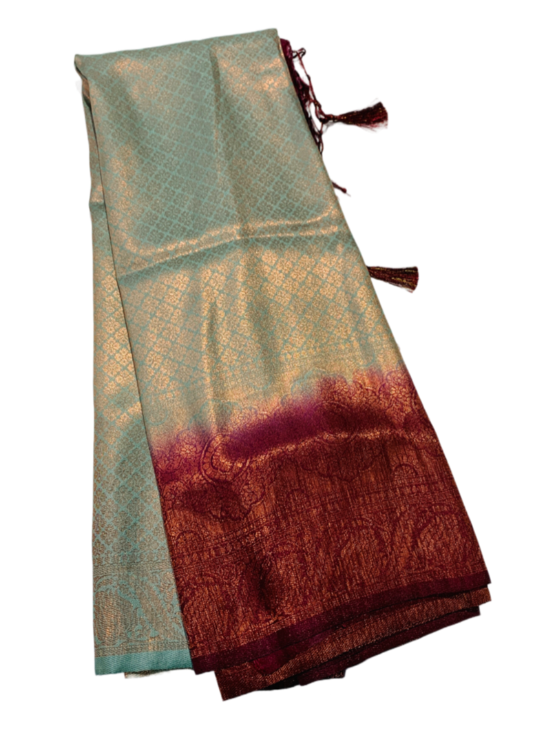 Pista Green shade kuberra pattu with Brown Pallu