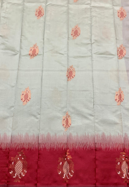 Ivory Colour Art Silk Saree with Maroon Border