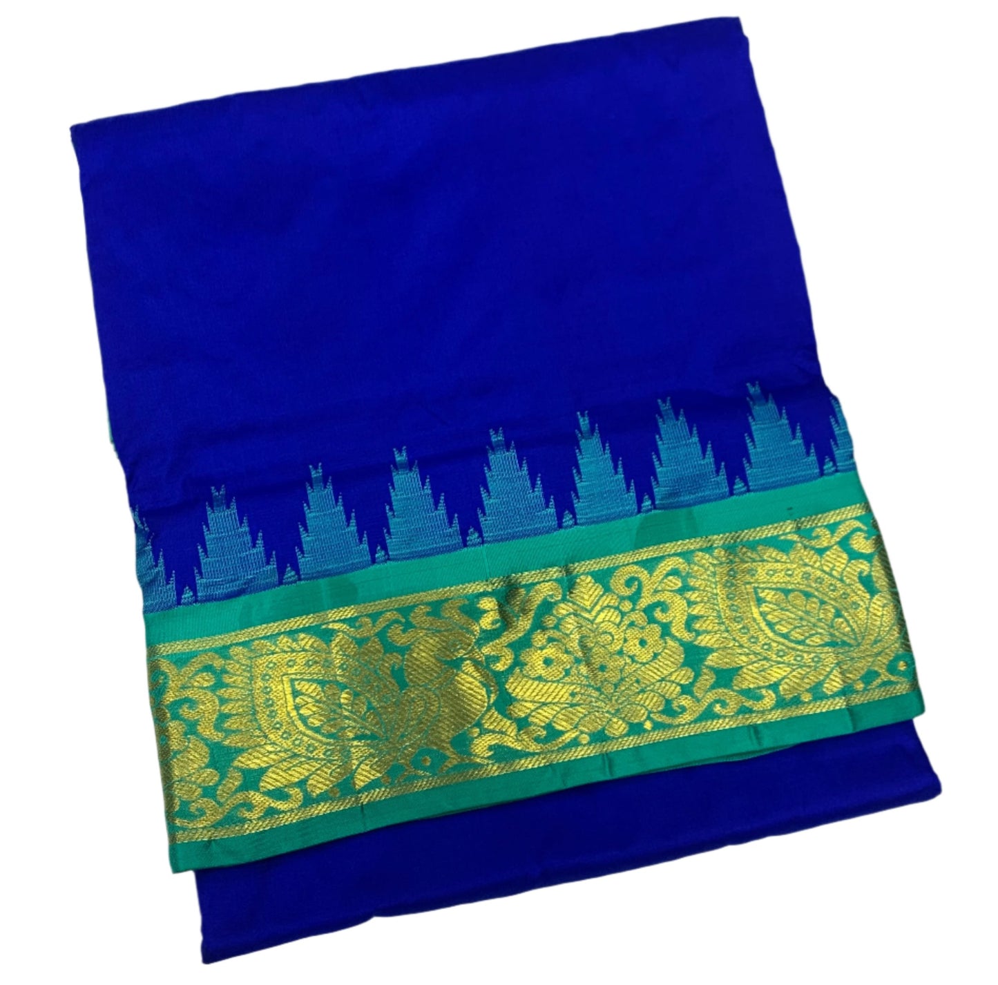 9 yards Pure Kanchipuram Silk Saree Ink Blue Colour With Light Green Border