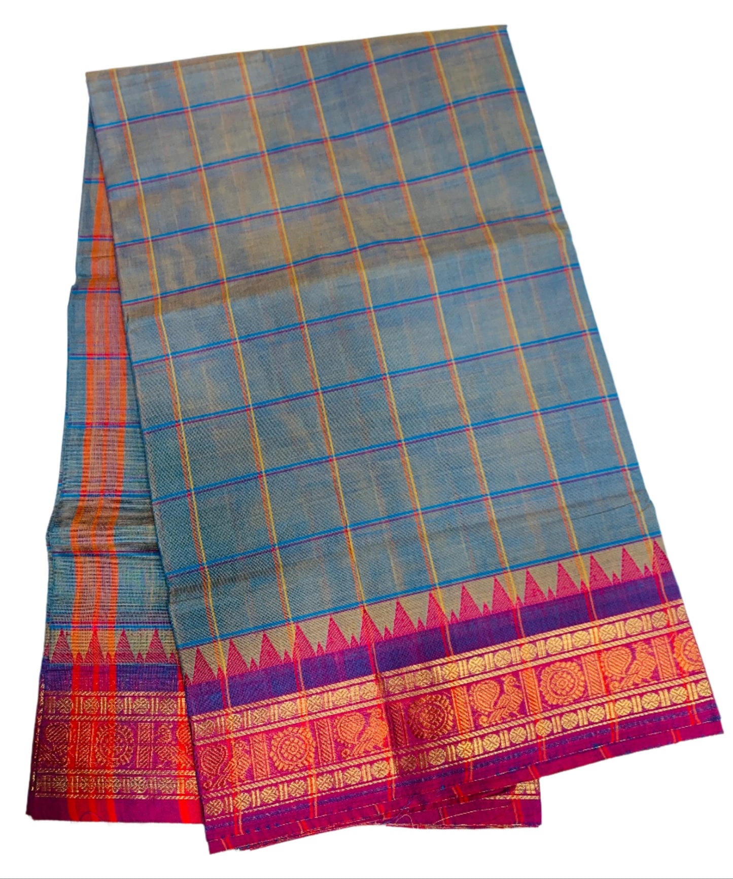 Chettinad Cotton Saree Dual Shade with Purple Design Border