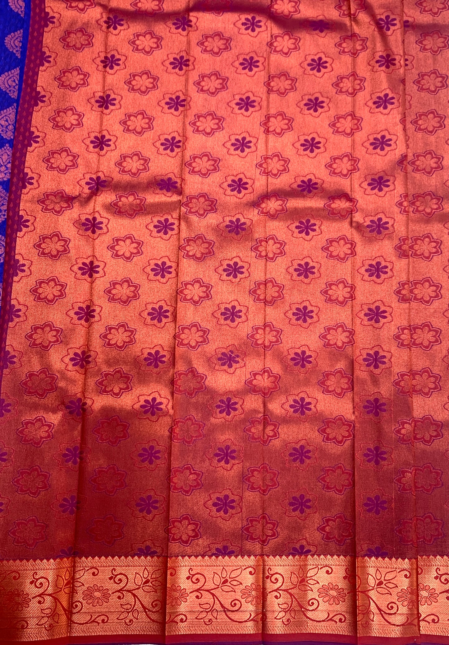 Vegan Silk Saree Blue shade with Copper Border