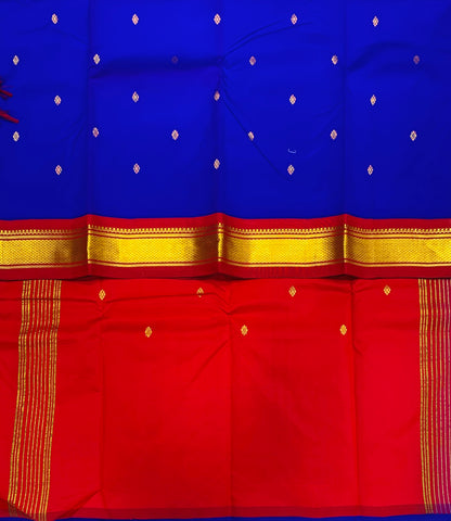 Pure Kanchipuram Silk Saree Blue shade with Maroon Border