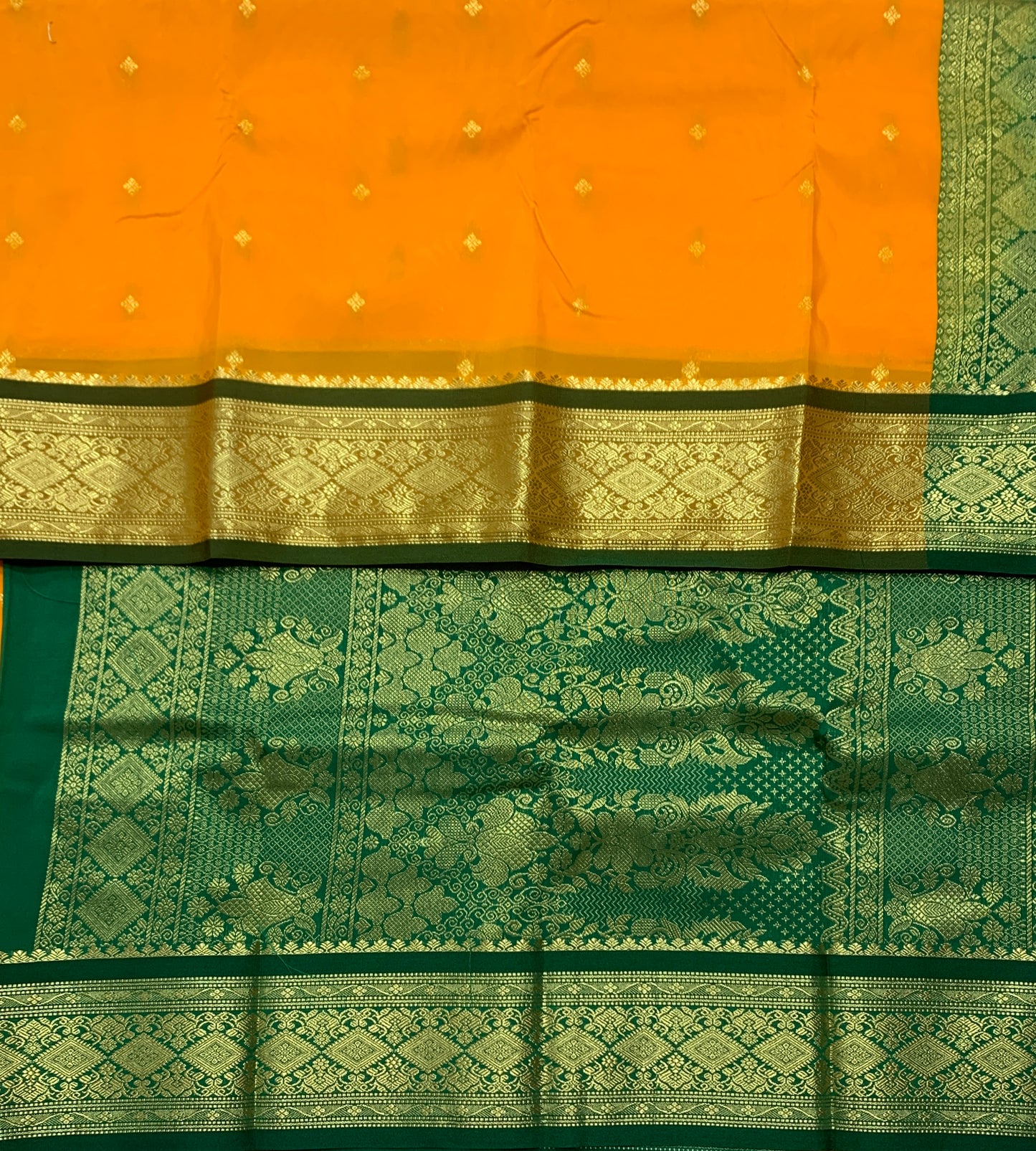 Light Yellow Shade Saree with Golden and Green Border