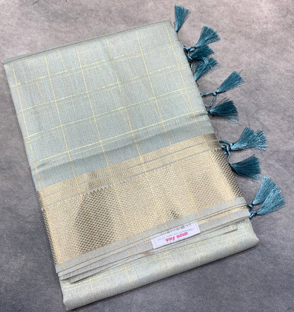 Banaras Katan Saree Light Sky Blue Colour with Katan Work Border