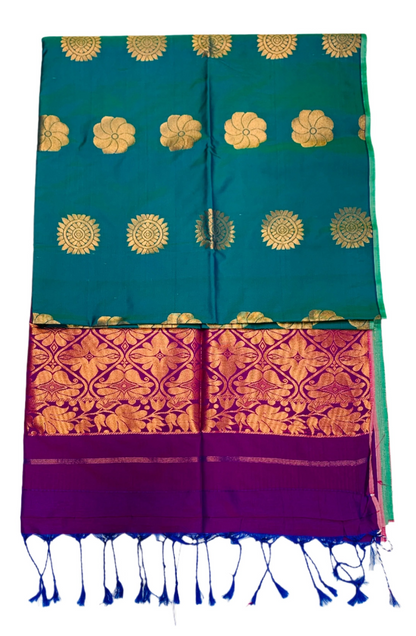 Soft Vegan Silk Saree Rama Blue shade with Floral Design