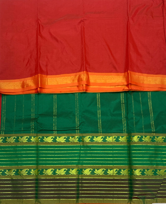 Arani Silk Saree Maroon Colour with Olive Green Border with Floral Design