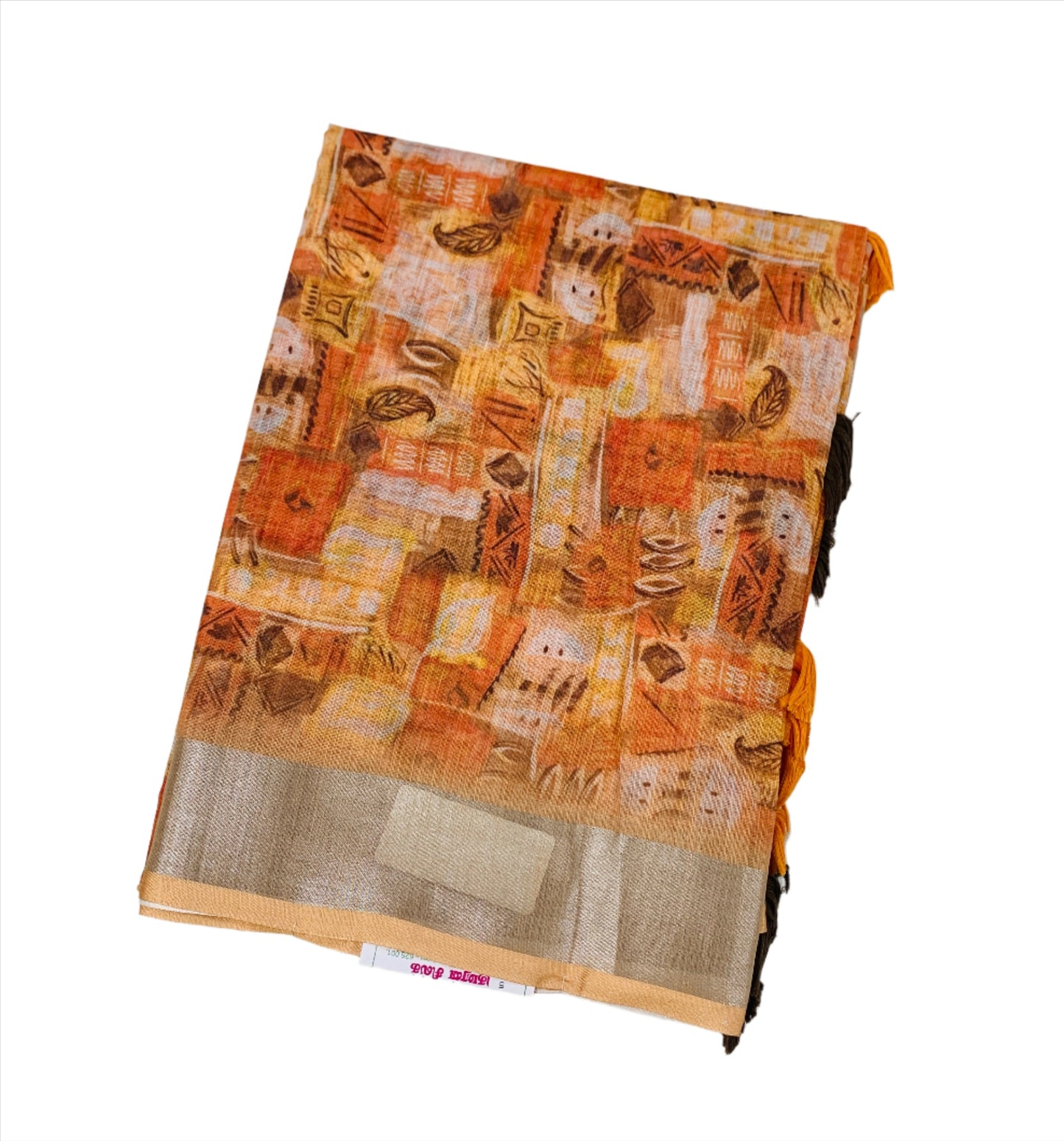 Jute Cotton Saree Brownish Orange Shade with Thread Border