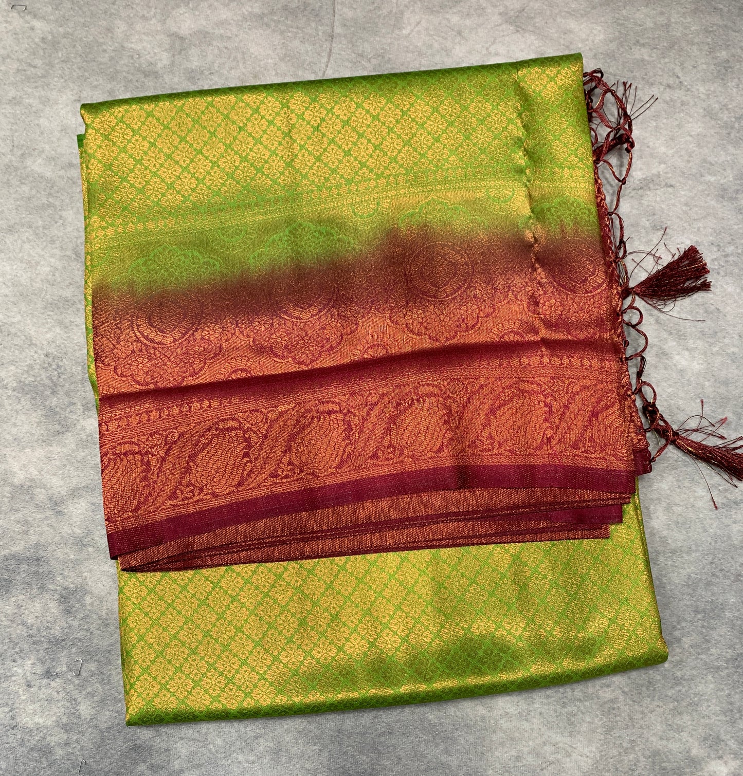 Soft Silk Saree Olive Green Colour with Brown Colour Pallu