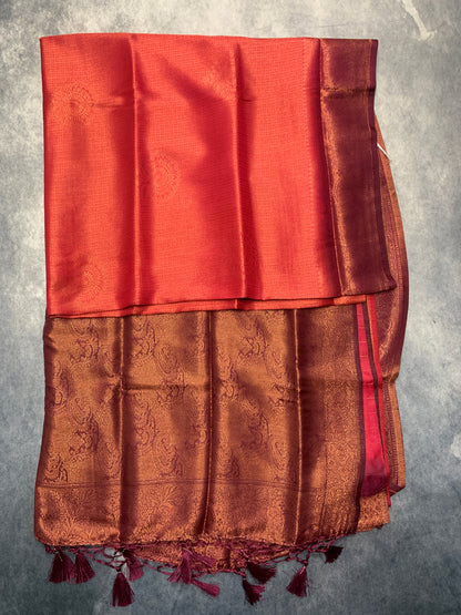 Soft Silk Saree Red Colour with Brown Pallu