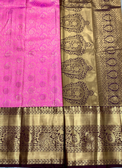 Baby Pink Colour Semi Silk Saree with Big Brown Border