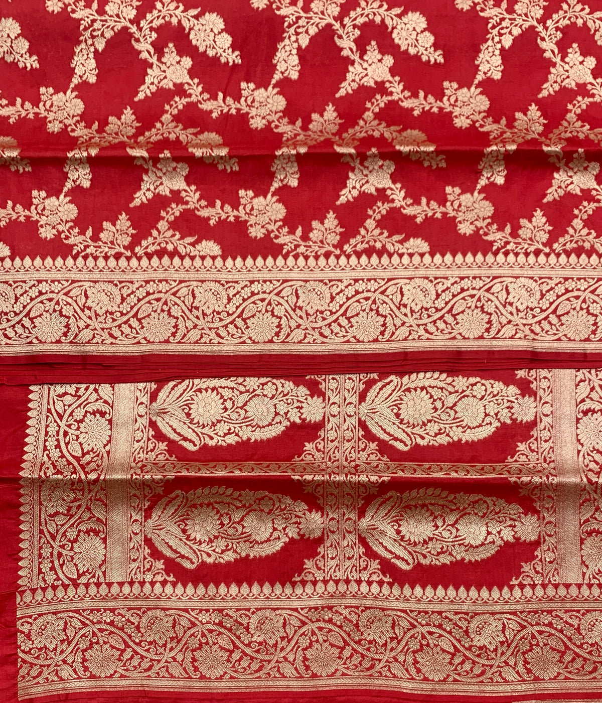 Pure Banaras Silk Saree Red Colour with gold zari jaal work