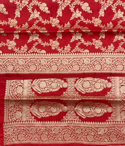 Pure Banaras Silk Saree Red Colour with gold zari jaal work