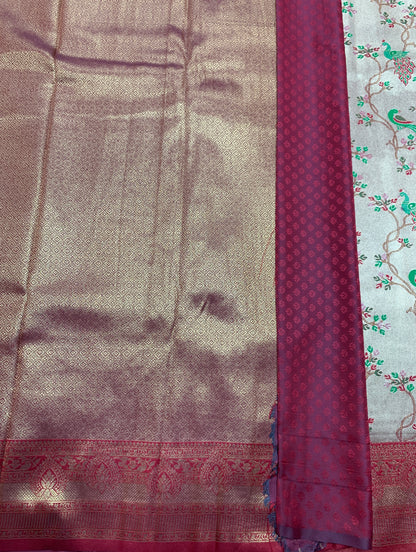 Fancy Tissue Saree Golden Colour with Maroon Border