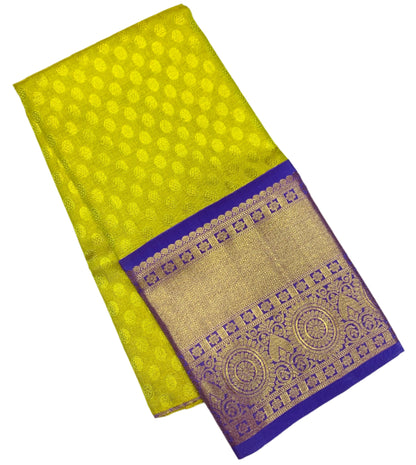 Lemon Yellow shade Pure Kanchipuram Kids Pattu Pavadai with Contrast border for age 2 to 5