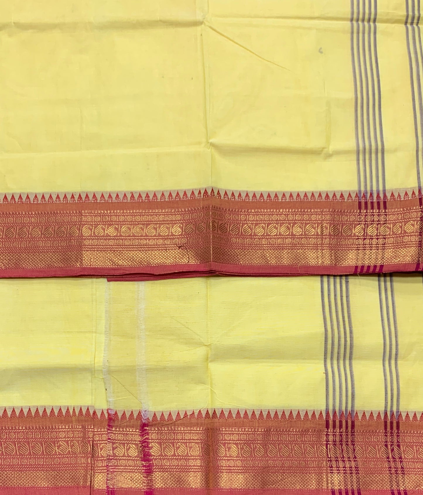 Chettinad Cotton Saree Yellow Colour with Light Pink Border
