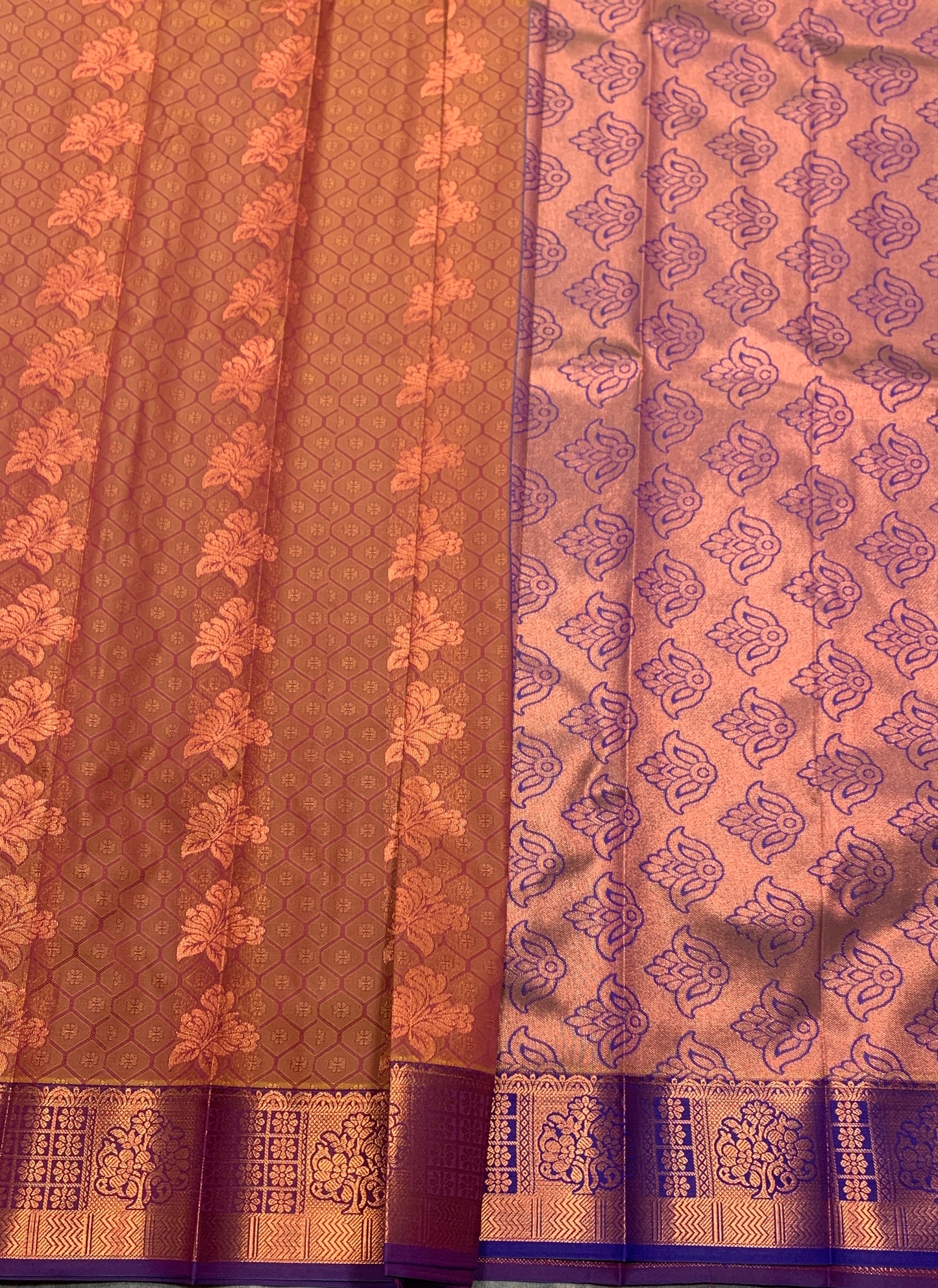 Vegan Silk Saree Brown Colour Saree with Copper and Floral Design