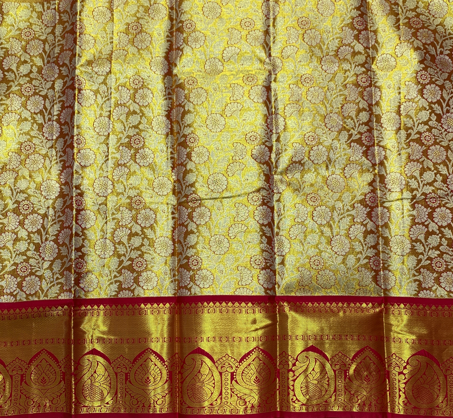 Golden Shade Vegan Silk Kids Pattu Pavadai with Contrast Border for age 2 to 5