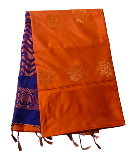 Soft Vegan Silk Saree Honey Brown Colour with  Border less