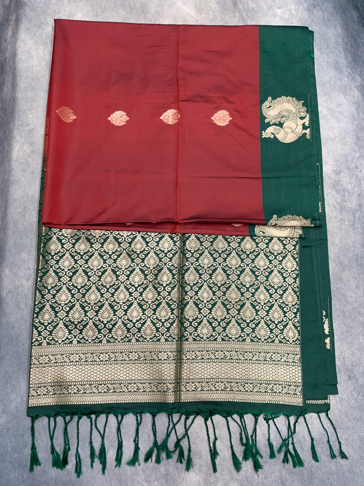 Art Silk Saree Maroon Colour with Green Colour Border