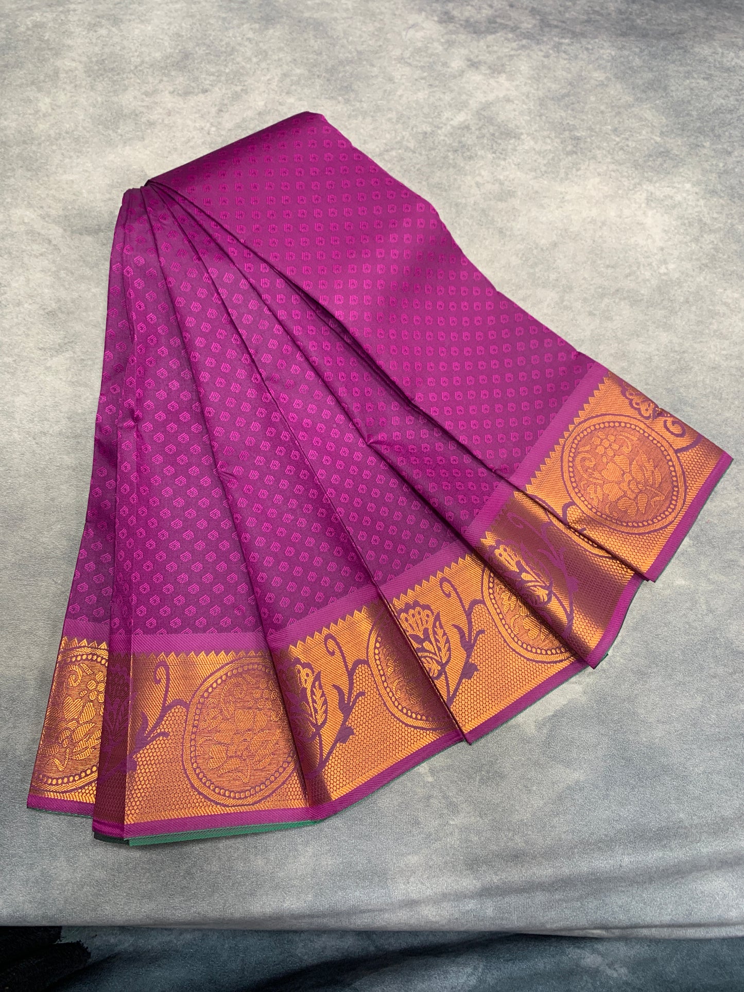 Synthetic Cotton Saree Vadamalli Colour with Copper Border