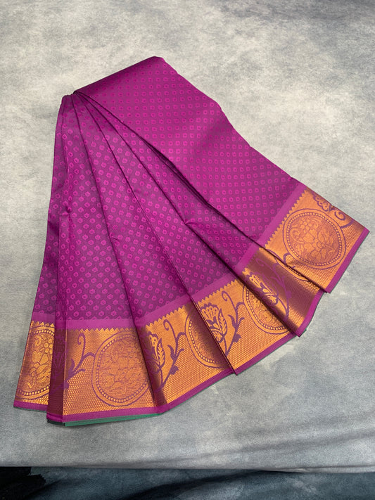Synthetic Cotton Saree Vadamalli Colour with Copper Border