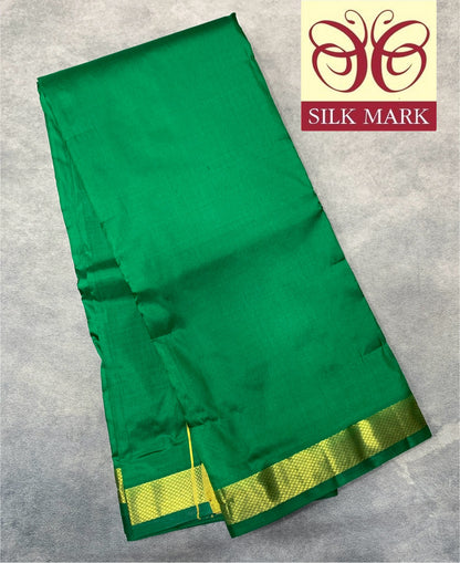 9X5 Pure Silk leaf Green Colour Dhoti with Golden Zari Border