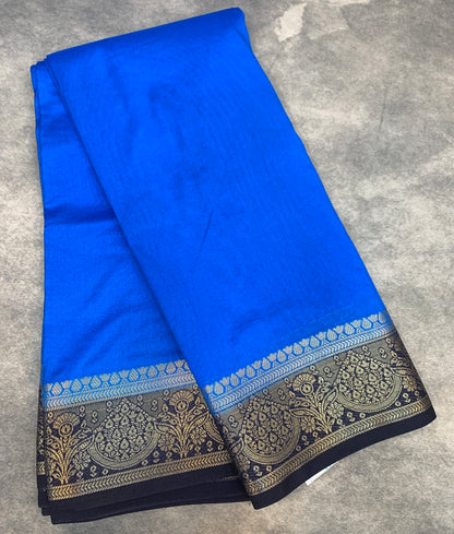 Crepe Saree Aqua Blue Colour with Navy Blue Border