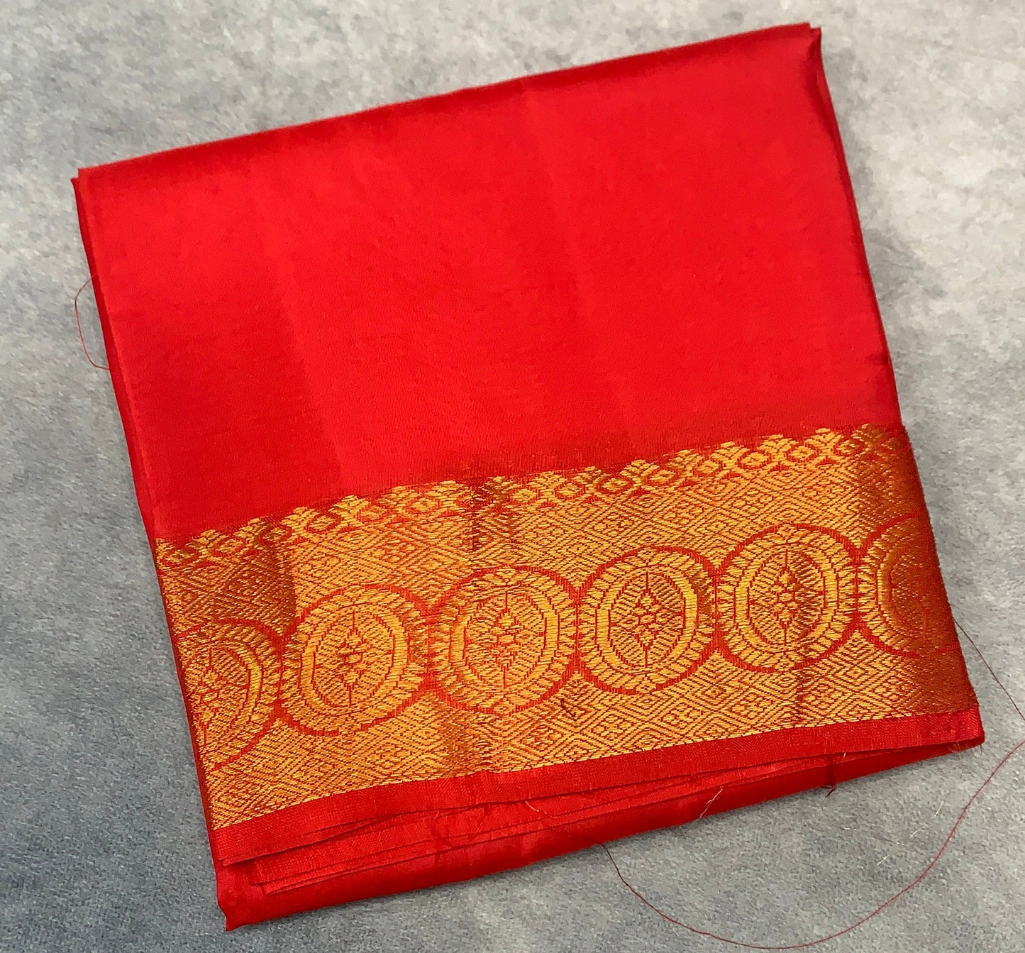6 Mulam Silk Pooja Towel Red Colour with Golden Border