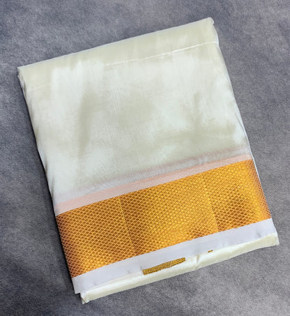 Art Silk Dhoti 8 Mulam Cream with Large Gold Zari Border