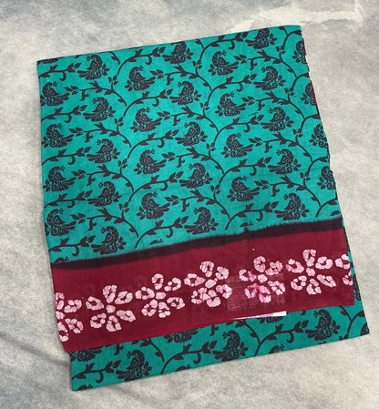 Chettinad Sungudi Cotton Rama Green Colour with Red Colour Border