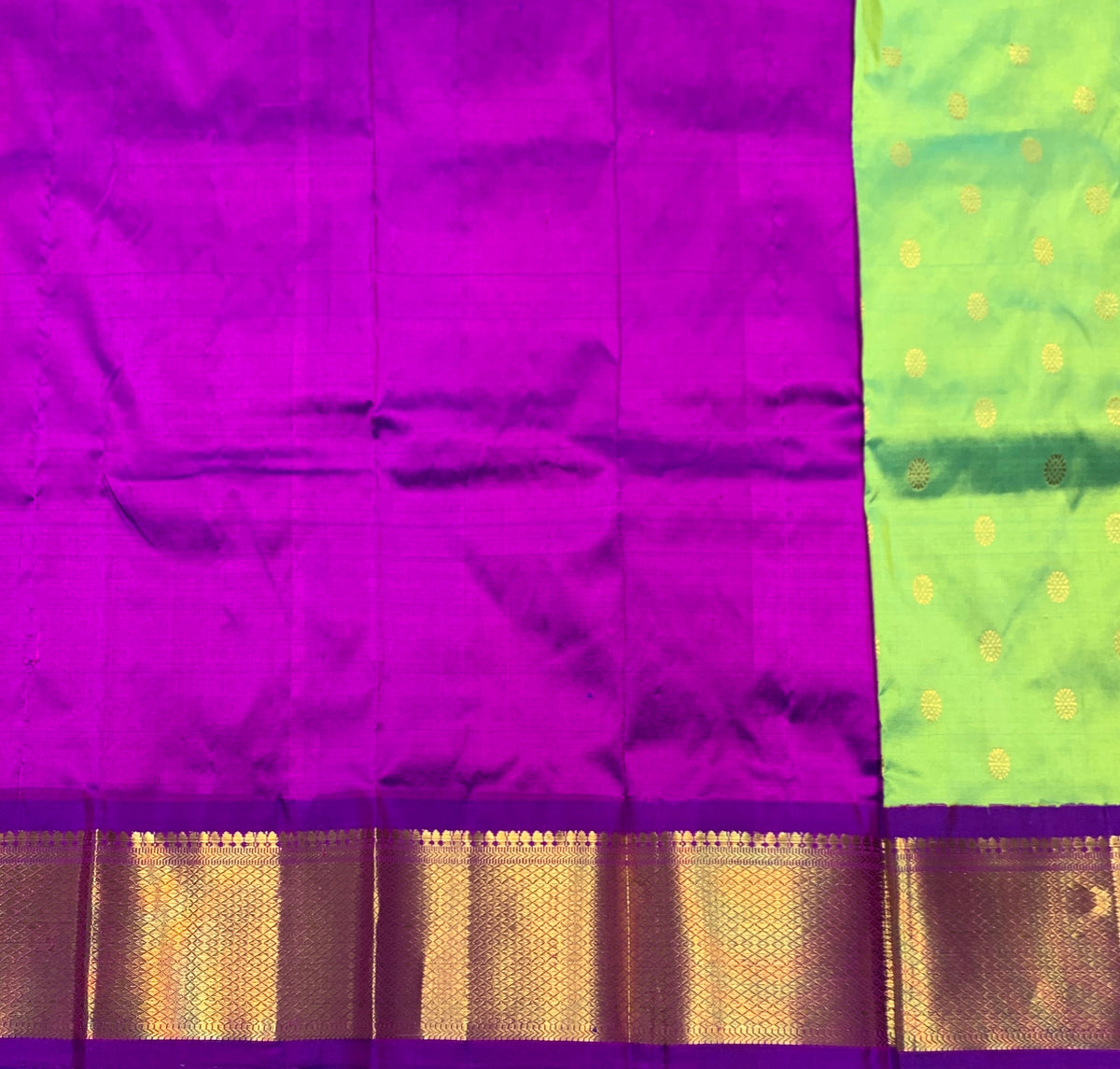 Parrot Green Shade Pure Kanchipuram Kids Pattu Pavadai with Contrast Border for Newborn to 2 Years