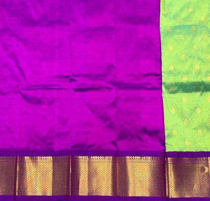 Parrot Green Shade Pure Kanchipuram Kids Pattu Pavadai with Contrast Border for Newborn to 2 Years