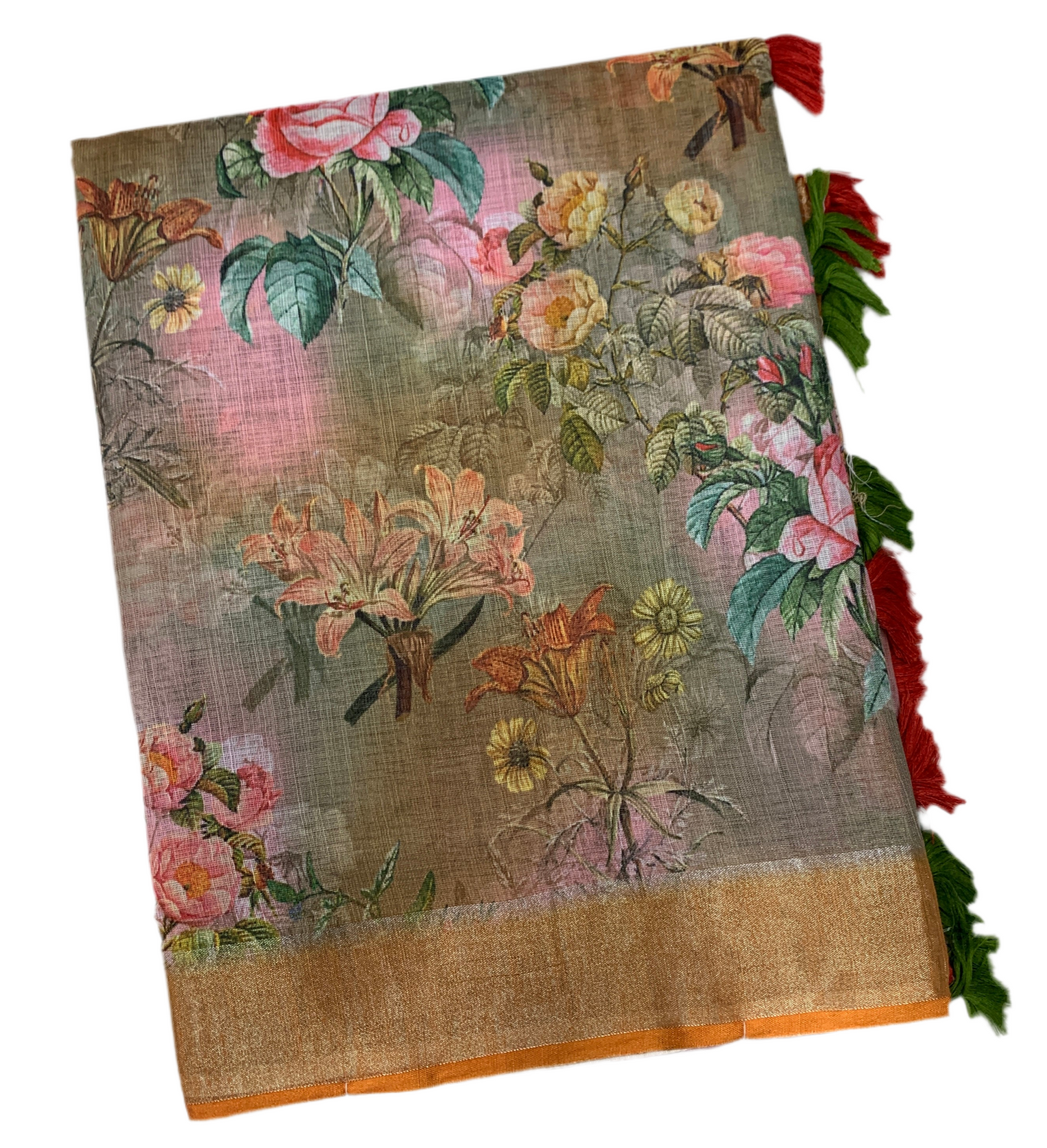 Jute Cotton Saree Gray Shade with Thread Border