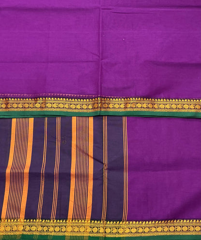 Chettinad Cotton Saree Magenta Colour with Green Colour with Thread Work Border
