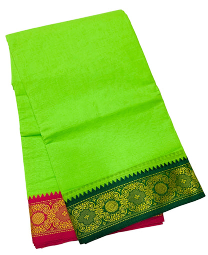 9X5 Cotton Dhoti Apple Green Colour with Green and Pink Border