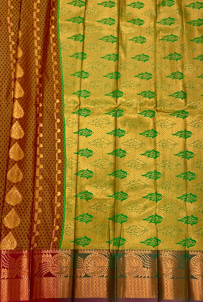 Vegan Silk Saree Brown shade with Maroon Border