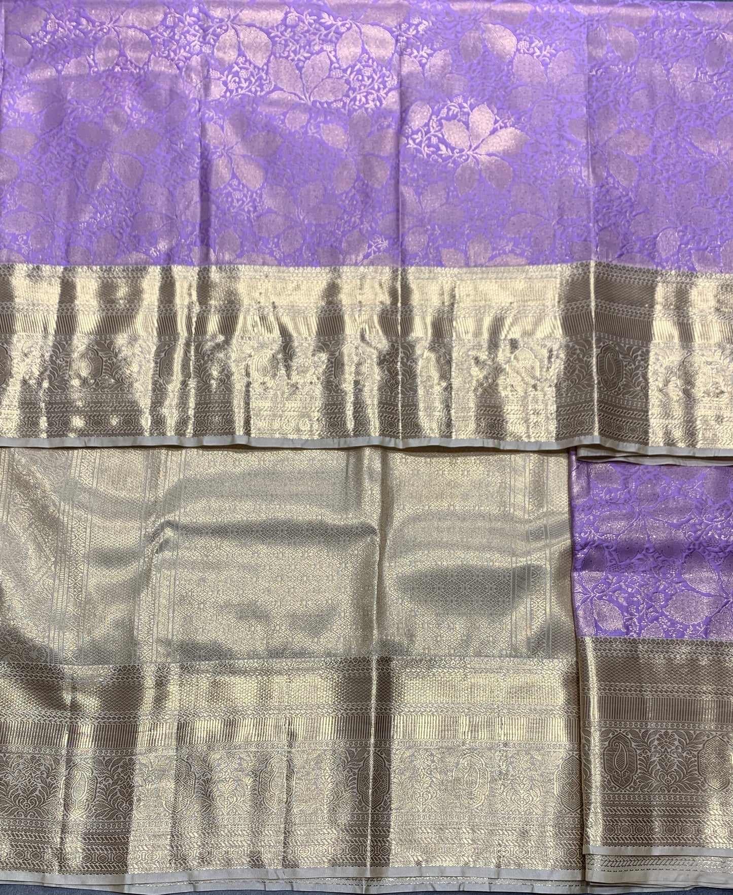 Fancy Tissue Saree Lavender Colour with Sliver Colour Border
