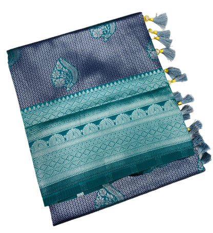 Art Silk Saree Blue Colour with Green Border