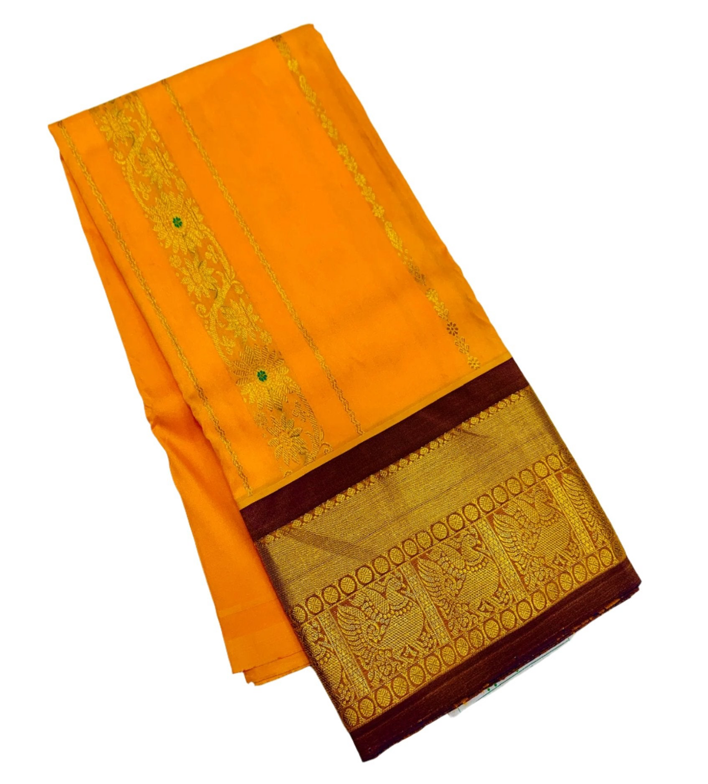 Mango Yellow shade Semi silk Kids Pattu Pavadai with Contrast border for age 2 to 5