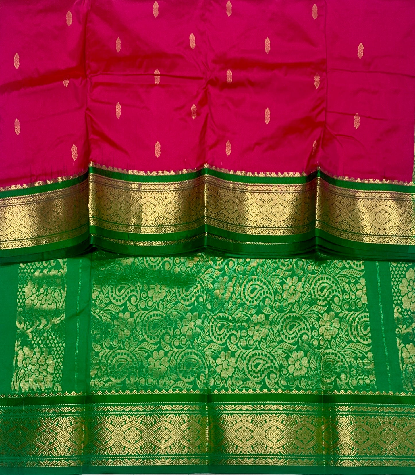 Pure Kanchipuram Silk Saree Pinkish Maroon shade with Green Border