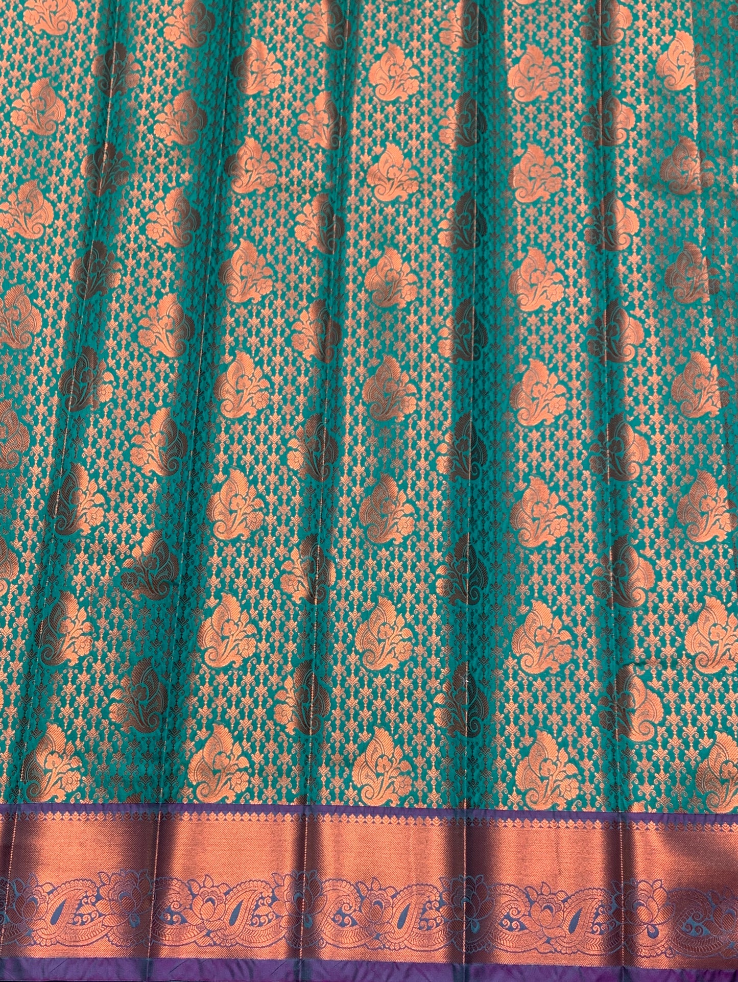 Vegan Silk Saree Light Green Colour with Pink and Copper Border