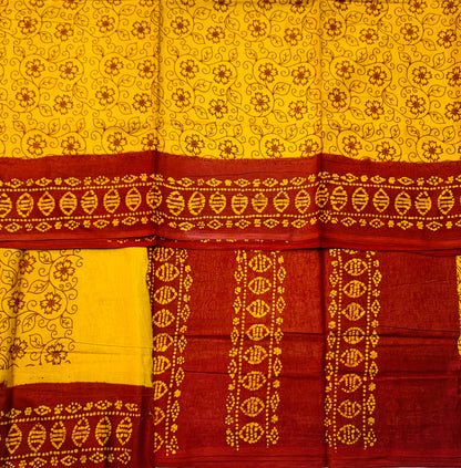 MulMul Cotton Mustard Colour with Maroon Border